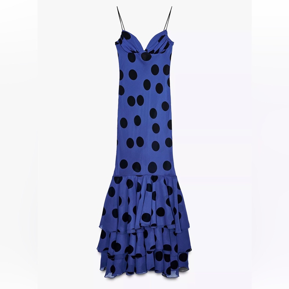 ZARA POLKA DOT RUFFLE LONG DRESS - Picture 2 of 6